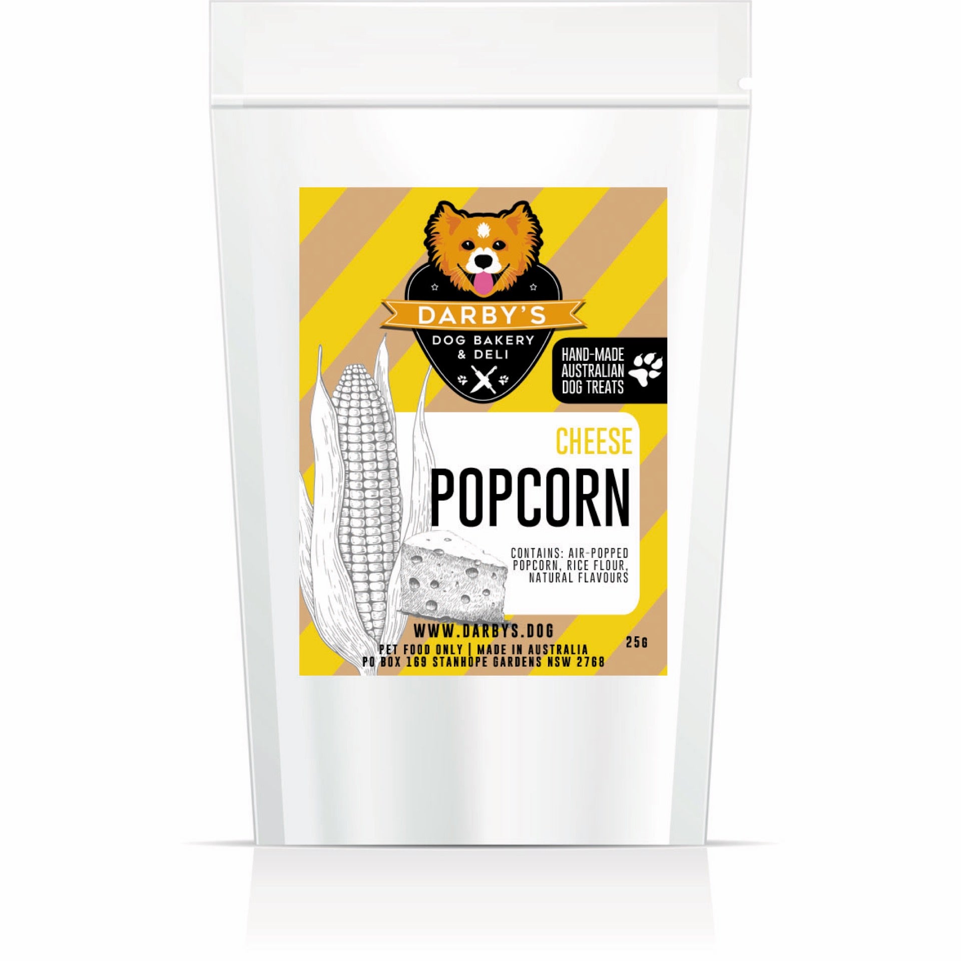 Cheesy Pupcorn dog treats 25g popcorn for dogs, birthday, Sydney